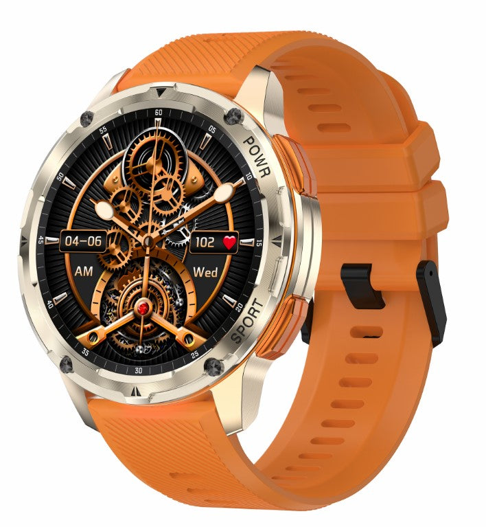 AK59 Smart Watch HD AMLOED Screen w/ health monitoring - Gold/Orange Strap_0