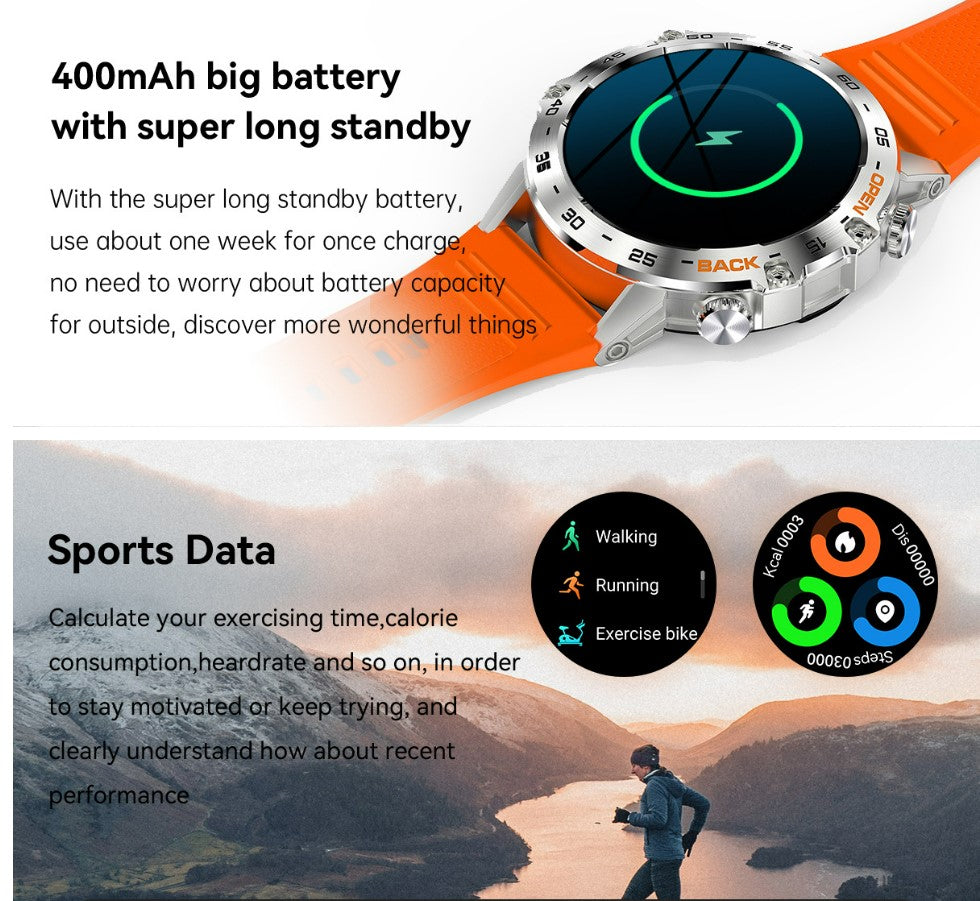 Smart Watch K52 Watches Men Wome Sports Fitness Modes Bluetooth Call Health Monitor 400mah 1.39Inch HD Smartwatch - Orange_7