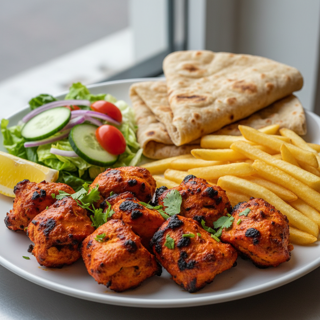 full portion chicken tikka Include roti, chips & salad