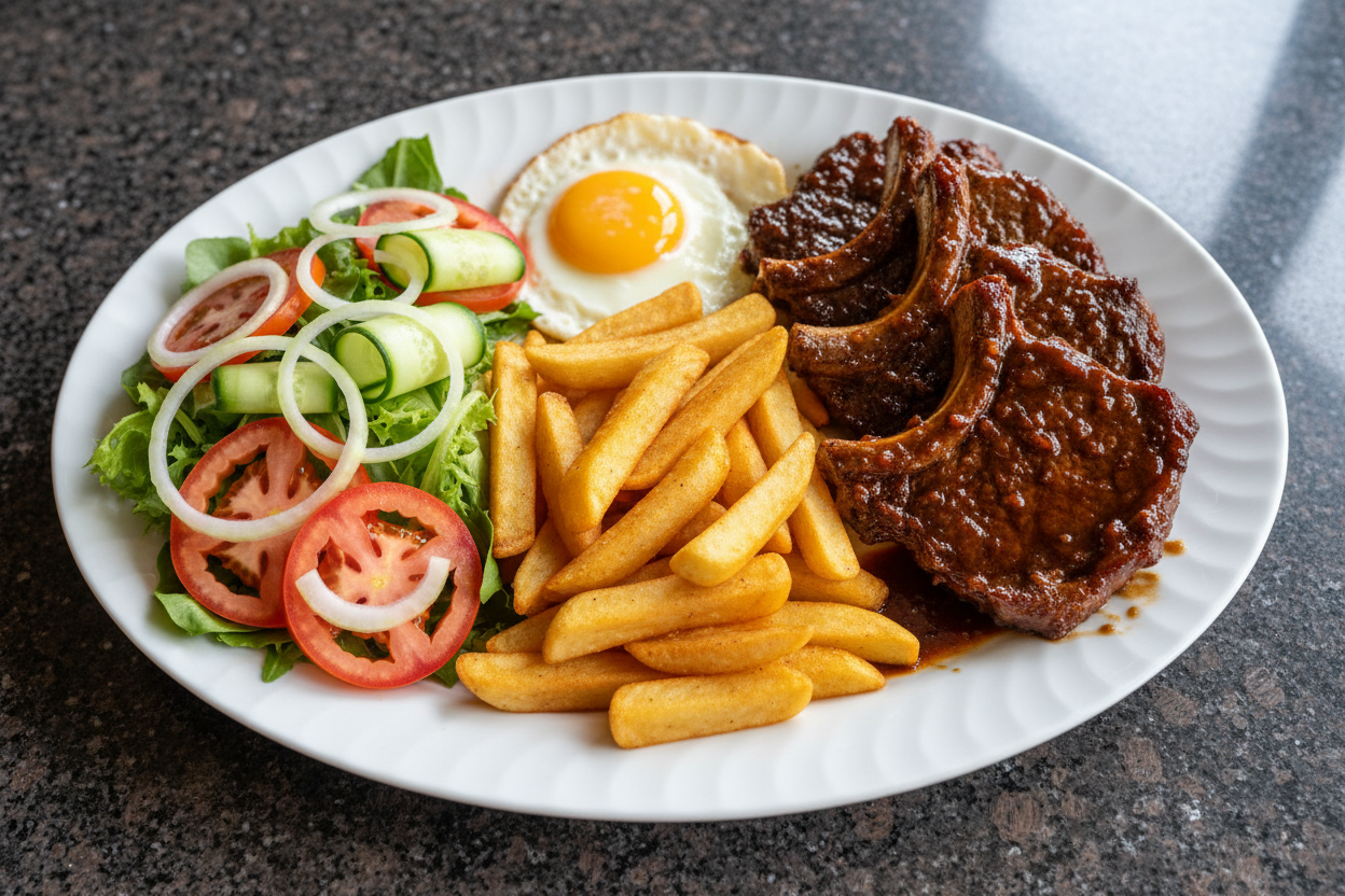 Mutton Chops with Salad and Chips