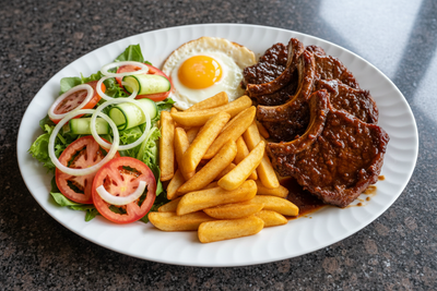 Mutton Chops with Salad and Chips